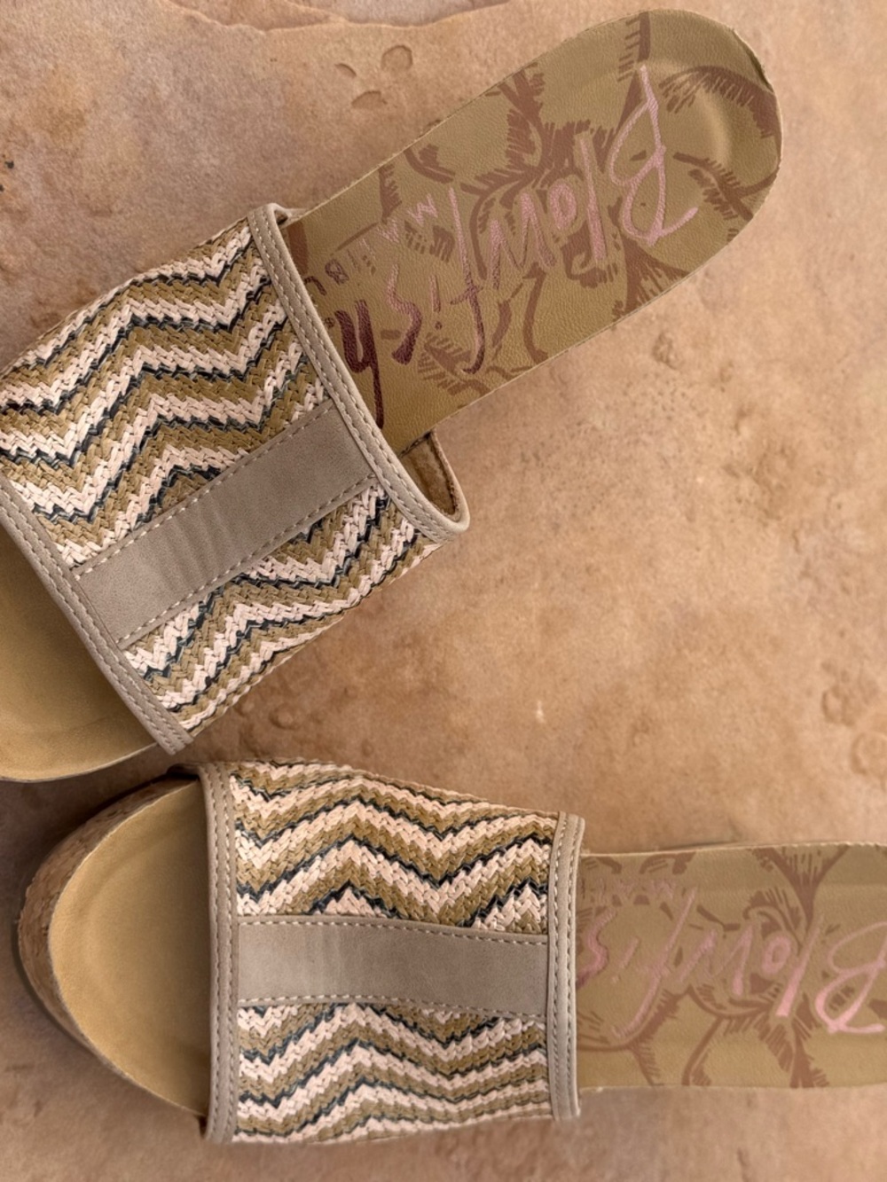 Blowfish Neutral Woven Slide Wedge Sandals